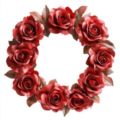 Sticker - Red rose wreath with leaves forming a circle.