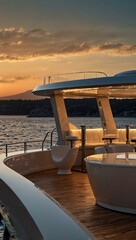 Sticker - Luxury yacht with a glass dome at sunset.