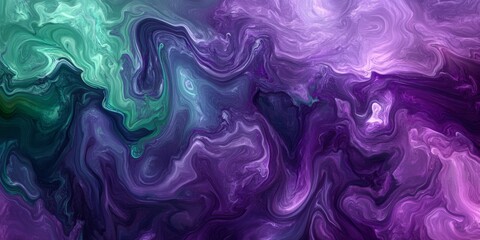 Wall Mural - a vibrant, stunning abstract art piece featuring beautifully swirling purple and green colors throug