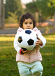 © VictorCanalesStudio - Portrait of little hispanic girl holding a soccer ball in a park