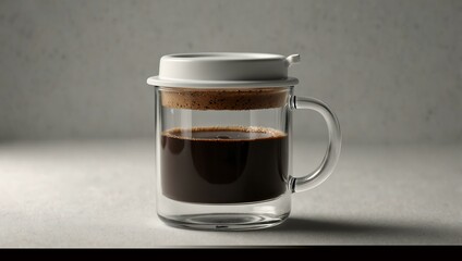 Wall Mural - Minimalist coffee drink in a classic cup with a secure lid, isolated on white.