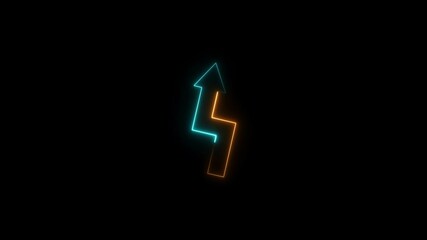 Wall Mural - Neon arrow icon animation direction right concept 4k video. Glowing arrow sign background.
