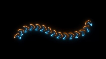 Wall Mural - Neon arrow icon animation direction right concept 4k video. Glowing arrow sign background.