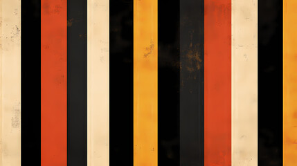 Retro vertical stripes in orange, beige, mustard, and black, creating a vintage wallpaper pattern. Stripes. Illustration