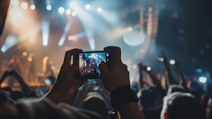 People taking photographs with smartphones during a music concert