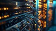 © NN AI - Server wiring. network cable management, server room datacentre. Technological background, wallpaper, banner with copy space