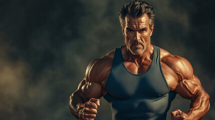 mature man with muscular physique in a fitness setting. a rugged, mature man with a well-defined mus