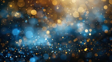 Canvas Print - Abstract dark background with bokeh lights in gold and blue.