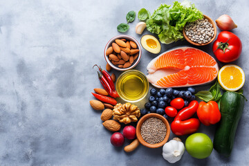 Healthy Food Ingredients Salmon Vegetables Nuts and Seeds