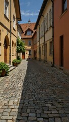 Canvas Print - Narrow street in the old town of Mühlhausen, Lower Saxony.