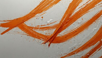 Wall Mural - Orange brush strokes on white background for dynamic art.