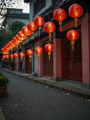 Paper lantern garland in the street for Chinese Lunar New Year