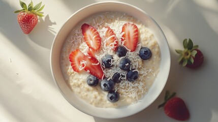 Wall Mural - breakfast with fresh  strawberries and blueberries