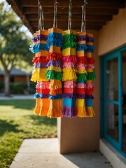 Wall Mural - Piñatas hanging at a birthday party for a Mexican celebration