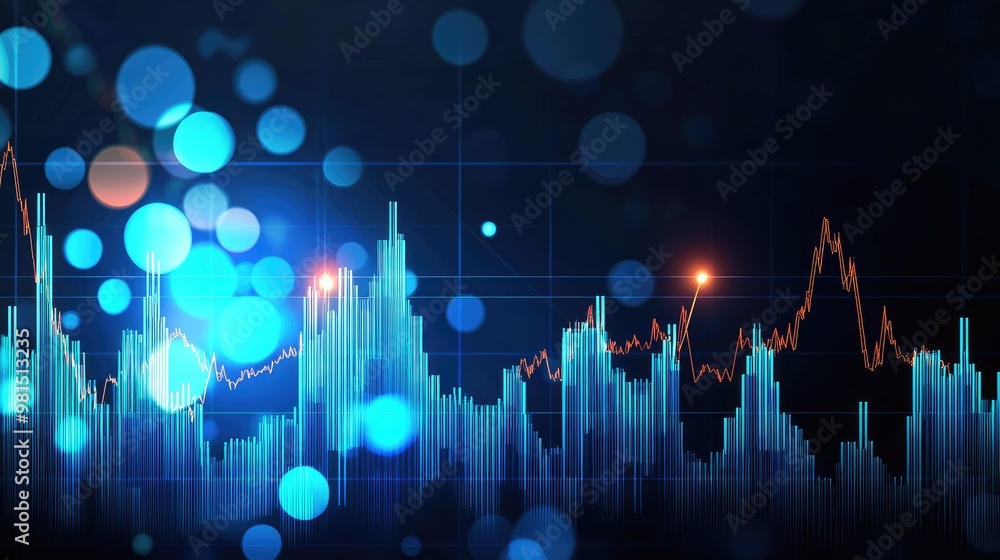 Dynamic data visualization featuring a graph with vibrant blue bokeh ...