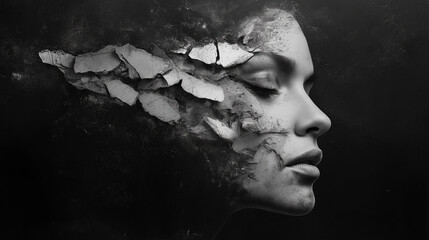 black and white abstract portrait representing destructive mind