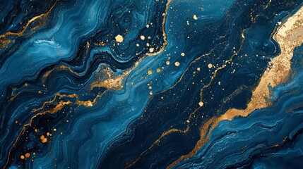 Wall Mural - Abstract blue and gold marble texture with glitter.