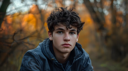 Wall Mural - Portrait of a teenage boy outdoors