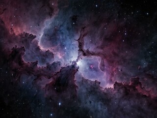 Poster - Purple nebula with stars in space.