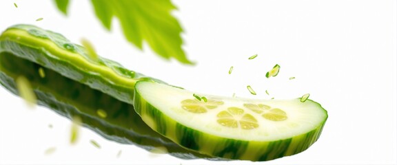 Wall Mural - Isolated Fresh Cucumber Slice on Transparent Background