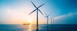 © JP STUDIO LAB - Wind turbines tower over a serene ocean at sunset, with a cargo ship in the foreground, highlighting renewable energy and maritime industry.