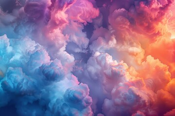 Poster - A vibrant cloud filled with various colorful clouds floating in the sky, The ethereal beauty of cloud technology depicted in vibrant colors