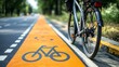 © Nataliya - traffic, city transport and people concept - bike cycling along bike lane with signs of bicycles on street