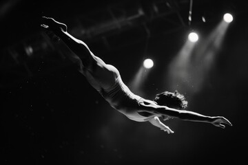 Canvas Print - Field with trees in foreground, hill in background, The exhilarating feeling of weightlessness as a gymnast flies through the air during a tumbling pass