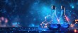 © Dalibor - Scientific flask with chemical liquid, set against a futuristic blue bokeh background. Free copy space for text.