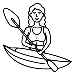 A woman is holding a paddle and smiling. She is wearing a tank top and she is enjoying her time on the water