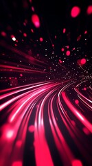 Wall Mural - Abstract red and black digital motion with glowing particles