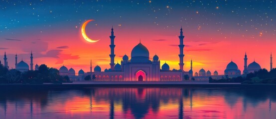 Canvas Print - Mosque Silhouette at Sunset