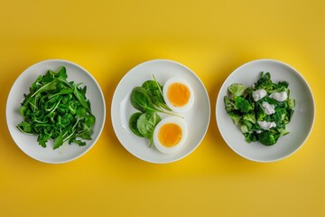 Poster - A plate of food featuring a colorful assortment of leaves and mushrooms, The perfect balance of protein and greens