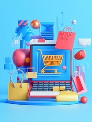 Poster - Modern digital icons illustrating online shopping technology on a blue backdrop