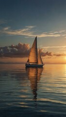 Sticker - Serene sailing journey at sunset over calm ocean.