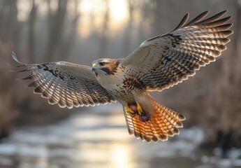 Canvas Print - Red-tailed Hawk in Flight with Prey