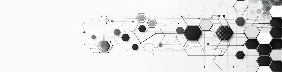 Abstract geometric background with hexagons and dots on a white, flat design vector illustration of a technology wallpaper for a banner or web site header design