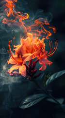 Wall Mural - A close up of a blazing flower with a blue background.