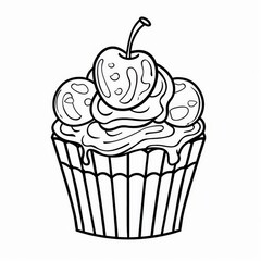 coloring page, cartoon style, black and white, a cupcake, simple shape