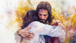 © Anna - watercolor painting of Jesus embracing a person in need
