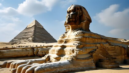 Wall Mural - Majestic Great Sphinx of Giza: Iconic Limestone Statue Towering in the Egyptian Desert