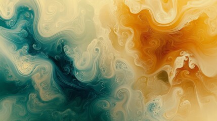 Wall Mural - Abstract Swirling Patterns in Teal, Gold, and Ivory, Digital Art, Abstract, Liquid, Swirl