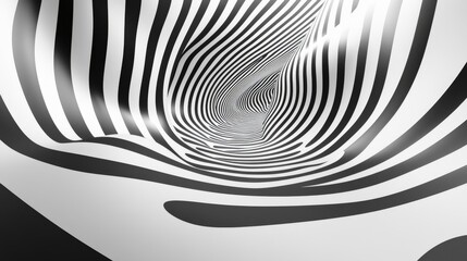 Wall Mural - Black and White Striped Tunnel - Perspective View, Digital Art, Abstract, Tunnel, Stripes, Illusion, Black and White