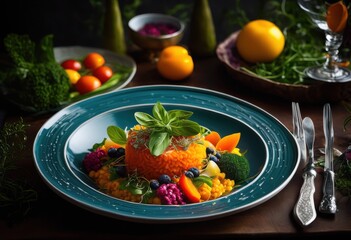 Wall Mural - vibrant meal presentations featuring fresh colorful artistic arrangement delicious visual appeal, appetizer, chef, creative, cuisine, culinary, decor, design