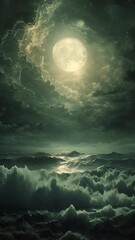 Sticker - Full Moon Over Mountains and Clouds