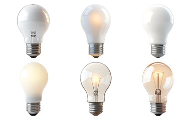 Light bulbs set in various designs isolated on transparent background