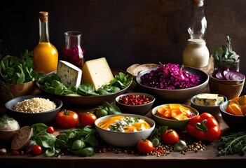 Wall Mural - vibrant fresh meal kits beautifully arranged variety colorful ingredients delightful culinary experience, food, arrangement, freshness, presentation, visual