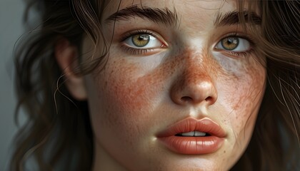 Canvas Print - realistic portrait with detailed skin texture, visible freckles, enhanced light and shadows for depth, and overall improved image quality