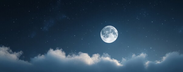 Wall Mural - Full moon in night sky above clouds