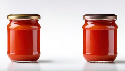 home grown vegetable and fruit canning concept.  living off the grid.  a glass jar of home made Tomato sauce used for spaghetti, and cooking recipes. isolated on white background with copy space